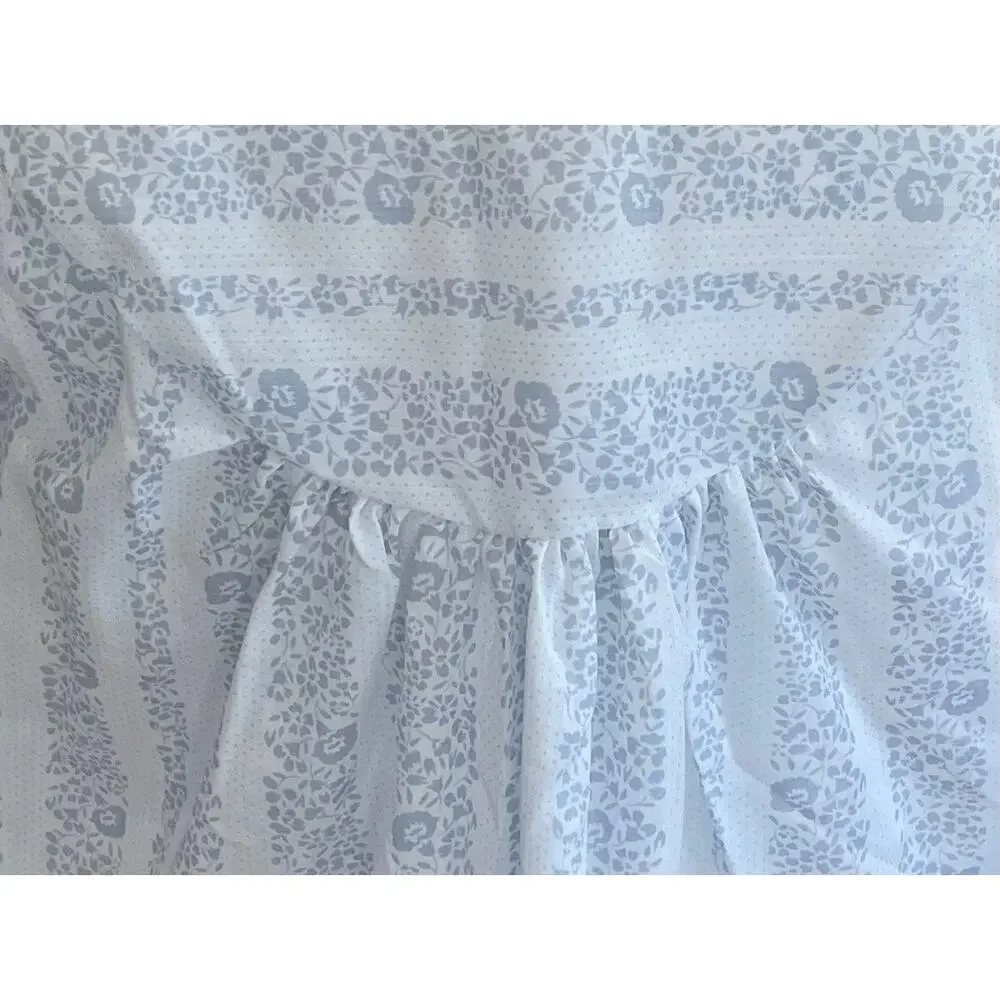 Vintage Violette Pastel Blue Floral Sleep Top, Eyelet, Ruffle, Size L